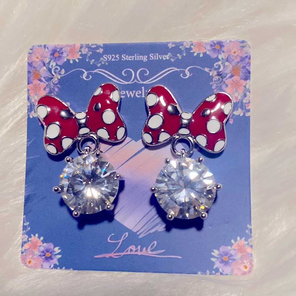 Sterling silver Red and white pokadots Bows